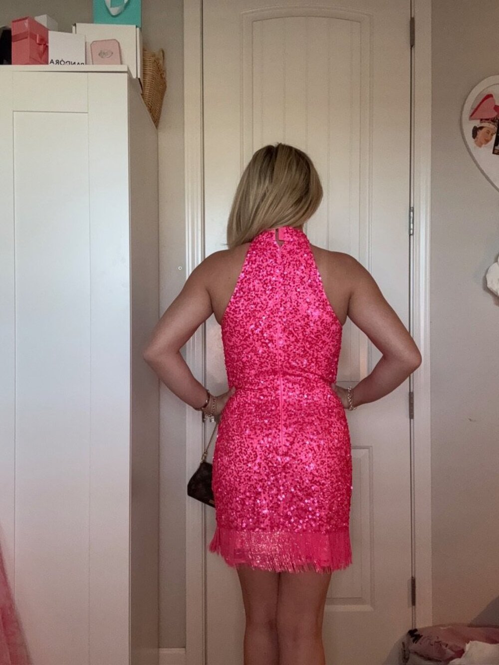 Ashley Lauren Hot Pink Sequin Cocktail Dress – Size 6 - Picture 2 of 3